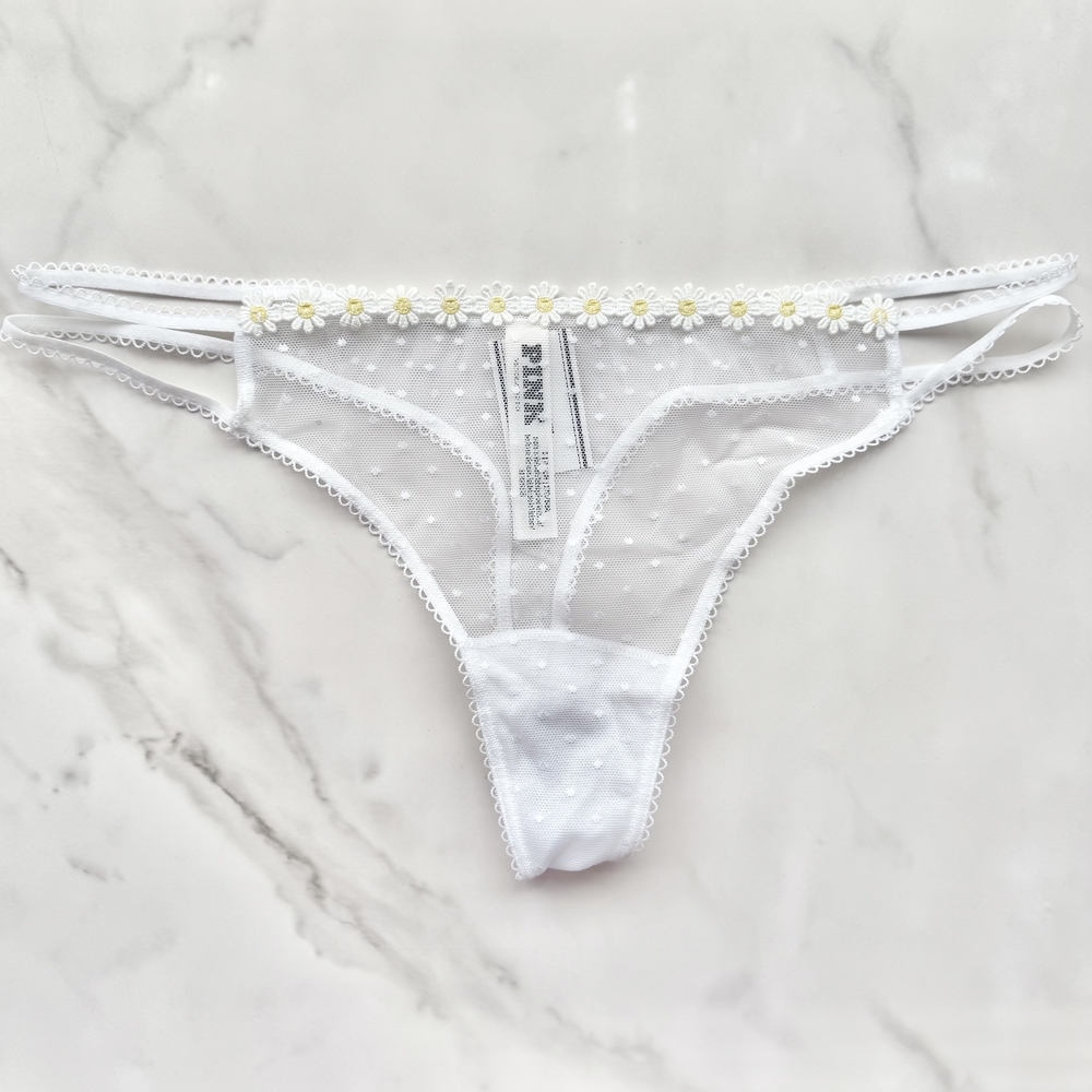 NWT PINK VICTORIA'S SECRET WINK STRAPPY DOT MESH THONG PANTY IN WHITE SZ S/M/L/X